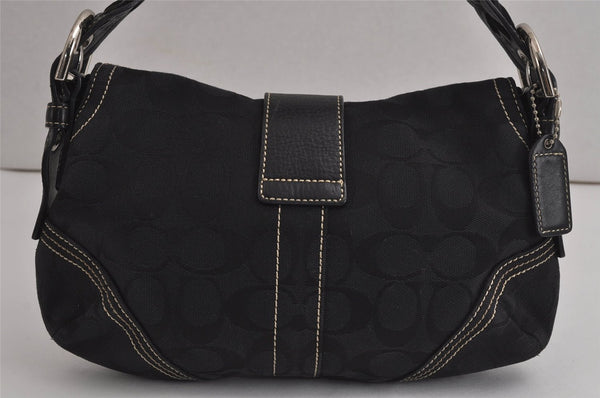 Authentic COACH Signature Shoulder Bag Purse Canvas Leather 6171 Black 6690J