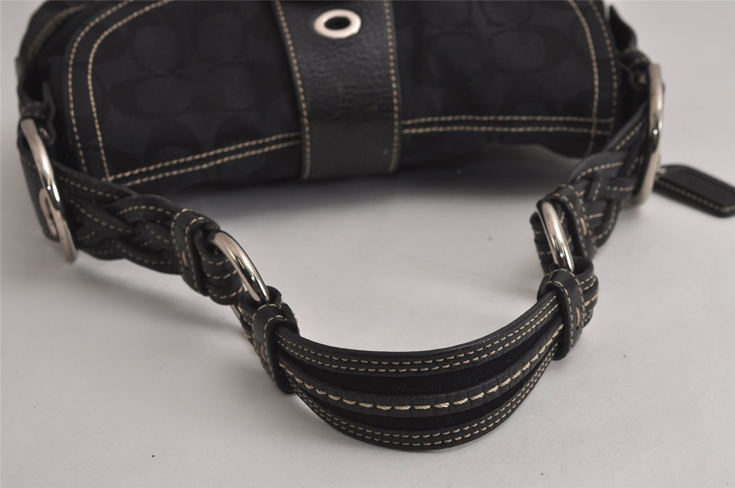 Authentic COACH Signature Shoulder Bag Purse Canvas Leather 6171 Black 6690J