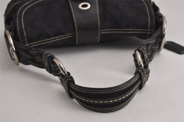 Authentic COACH Signature Shoulder Bag Purse Canvas Leather 6171 Black 6690J