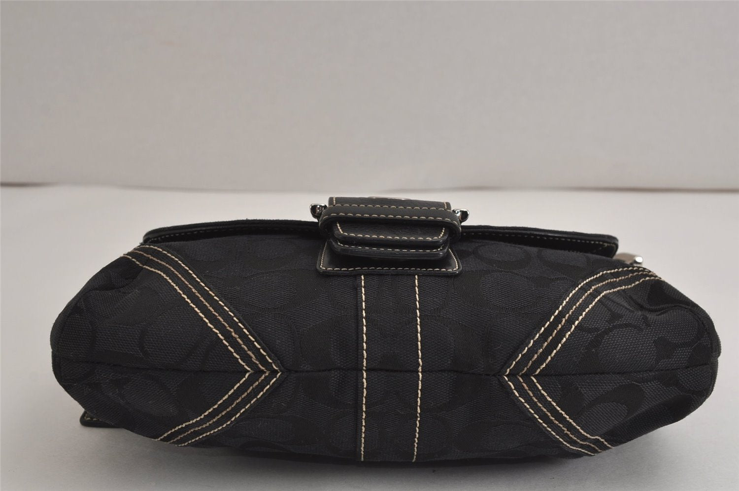 Authentic COACH Signature Shoulder Bag Purse Canvas Leather 6171 Black 6690J