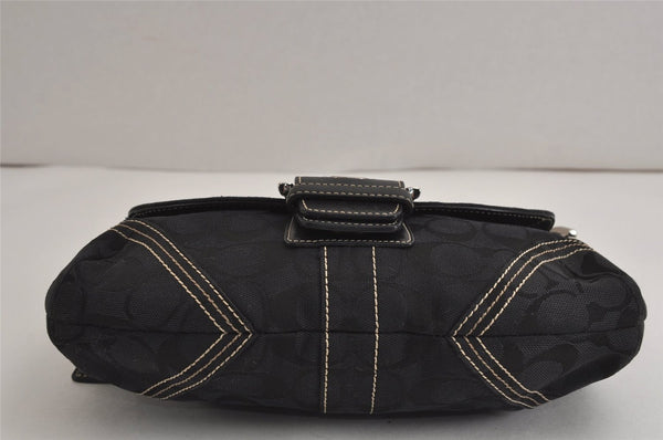Authentic COACH Signature Shoulder Bag Purse Canvas Leather 6171 Black 6690J