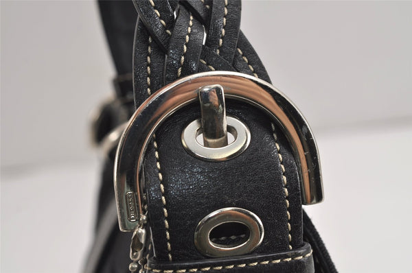 Authentic COACH Signature Shoulder Bag Purse Canvas Leather 6171 Black 6690J