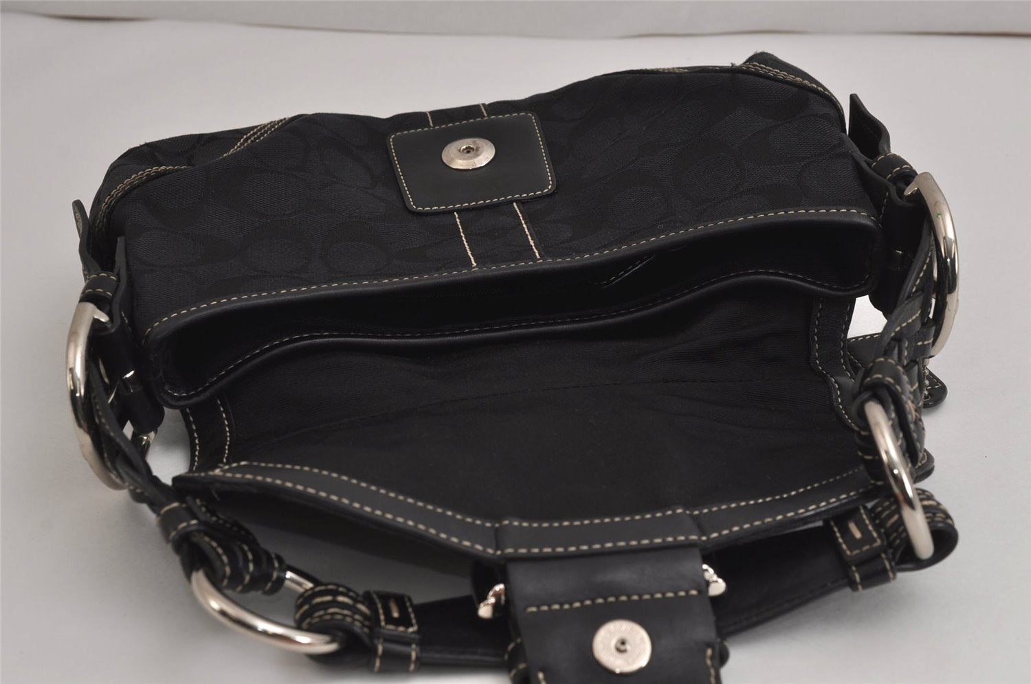 Authentic COACH Signature Shoulder Bag Purse Canvas Leather 6171 Black 6690J