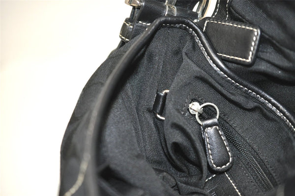 Authentic COACH Signature Shoulder Bag Purse Canvas Leather 6171 Black 6690J