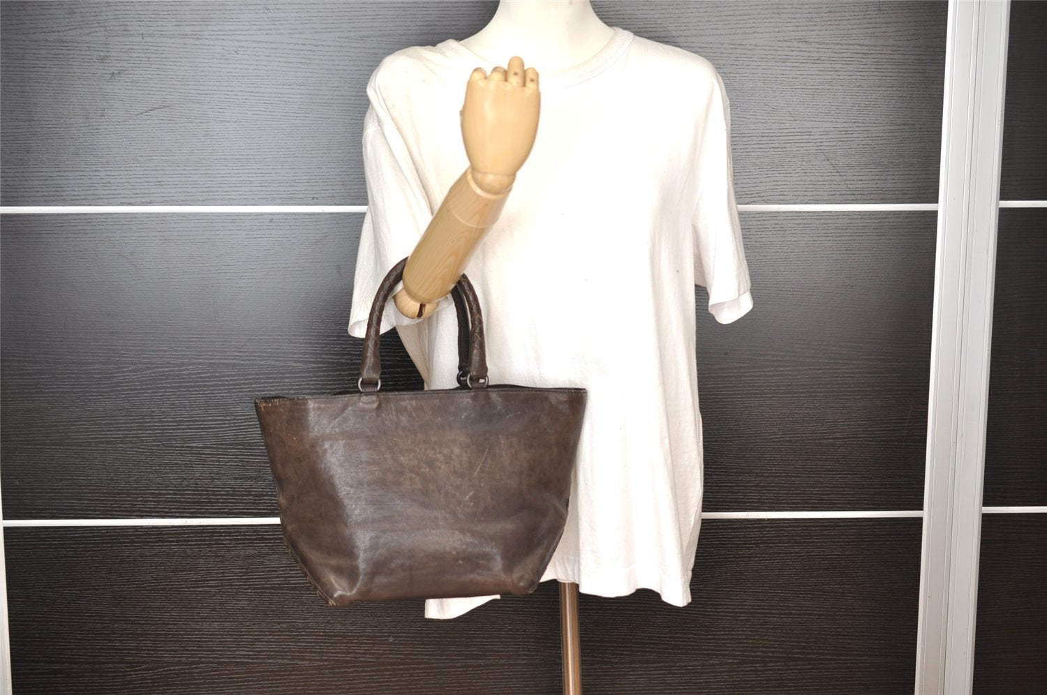 Authentic BOTTEGA VENETA Intrecciato Leather Shoulder Tote Bag Brown 6691I