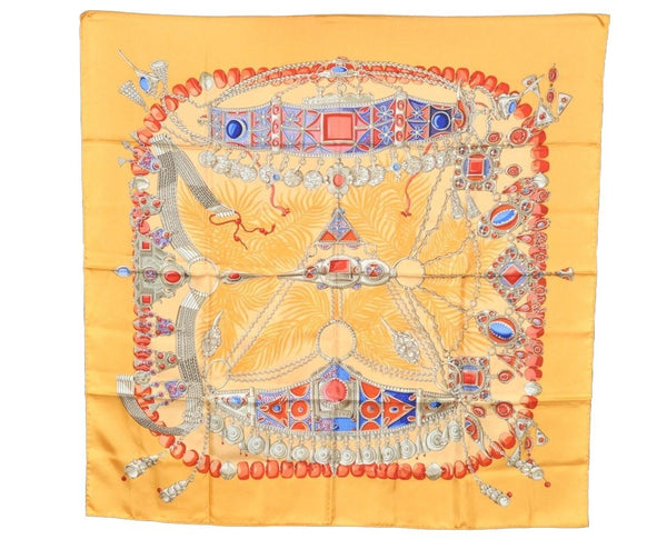 Authentic HERMES Carre 90 Scarf "TERRES PRECIEUSES" Silk Orange Box 6691J