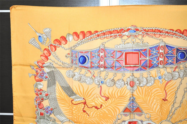 Authentic HERMES Carre 90 Scarf "TERRES PRECIEUSES" Silk Orange Box 6691J