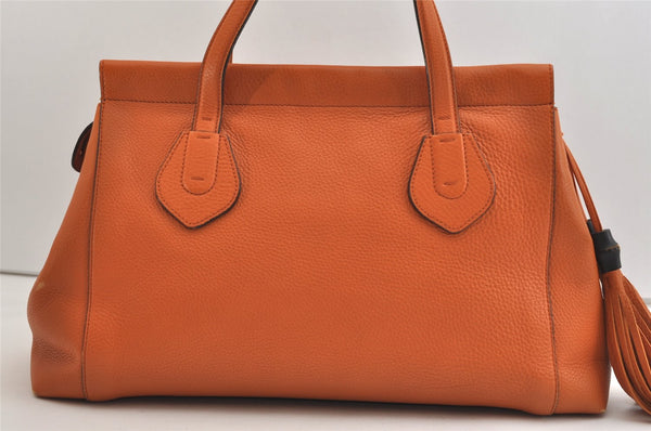 Authentic GUCCI Vintage Tassel Bamboo Tote Hand Bag Leather 354469 Orange 6692J
