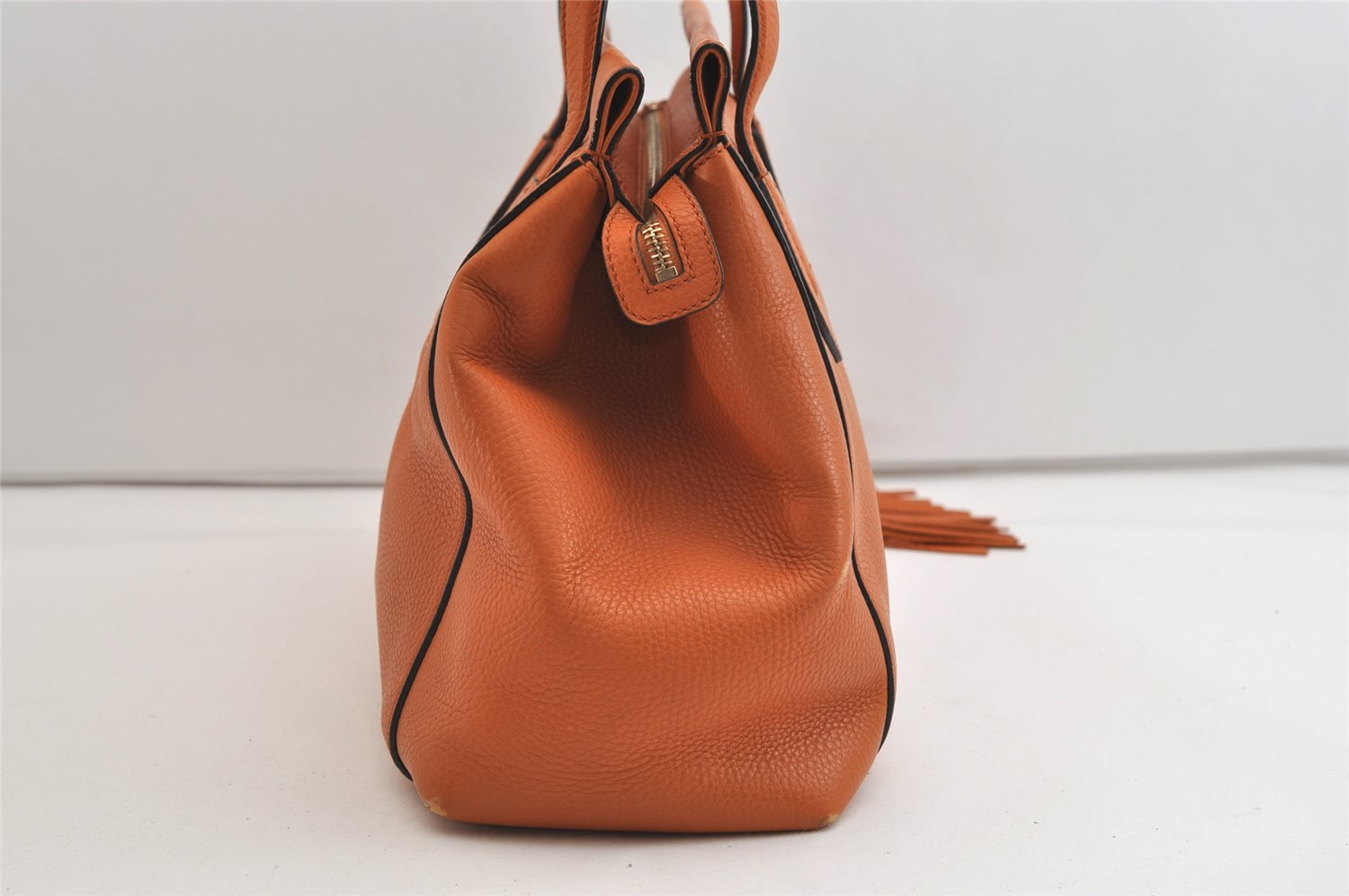 Authentic GUCCI Vintage Tassel Bamboo Tote Hand Bag Leather 354469 Orange 6692J