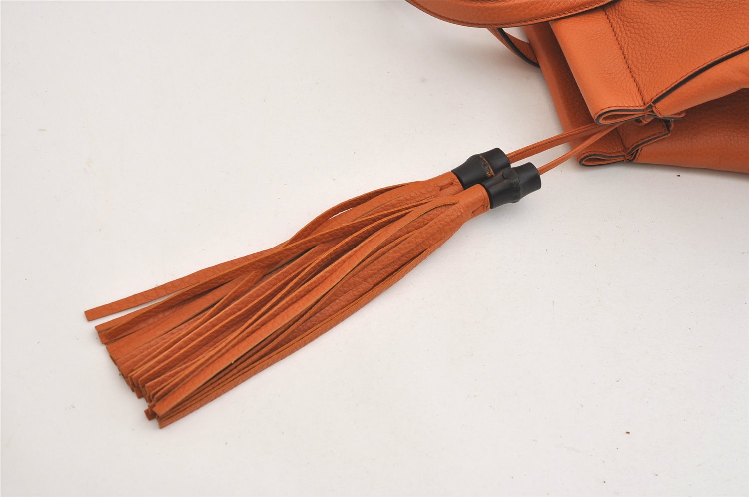 Authentic GUCCI Vintage Tassel Bamboo Tote Hand Bag Leather 354469 Orange 6692J