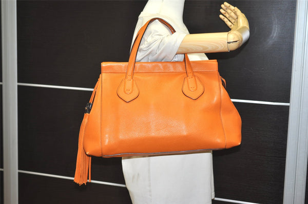 Authentic GUCCI Vintage Tassel Bamboo Tote Hand Bag Leather 354469 Orange 6692J
