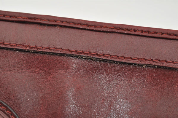 Authentic CELINE Vintage Clutch Hand Bag Purse Leather Bordeaux Red 6693I