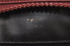 Authentic CELINE Vintage Clutch Hand Bag Purse Leather Bordeaux Red 6693I