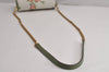 Authentic TORY BURCH Emerson Chain Shoulder Cross Bag Canvas Leather Green 6697J