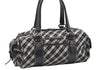 Authentic BURBERRY BLUE LABEL Check Hand Boston Bag Nylon Leather Black 6697K