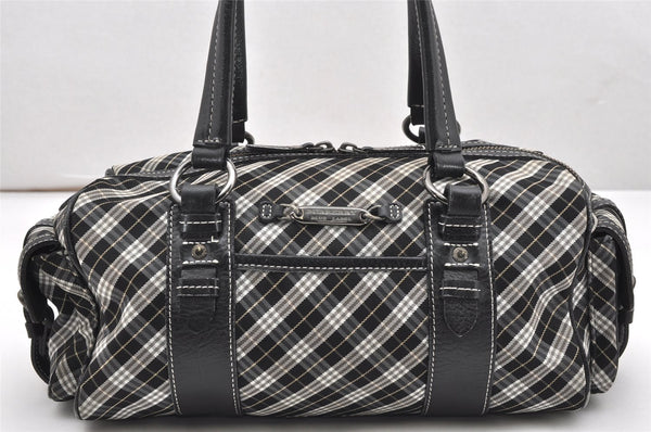 Authentic BURBERRY BLUE LABEL Check Hand Boston Bag Nylon Leather Black 6697K