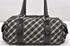 Authentic BURBERRY BLUE LABEL Check Hand Boston Bag Nylon Leather Black 6697K