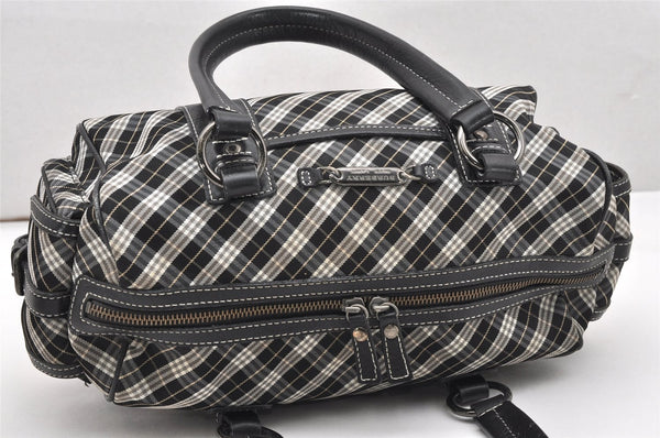 Authentic BURBERRY BLUE LABEL Check Hand Boston Bag Nylon Leather Black 6697K