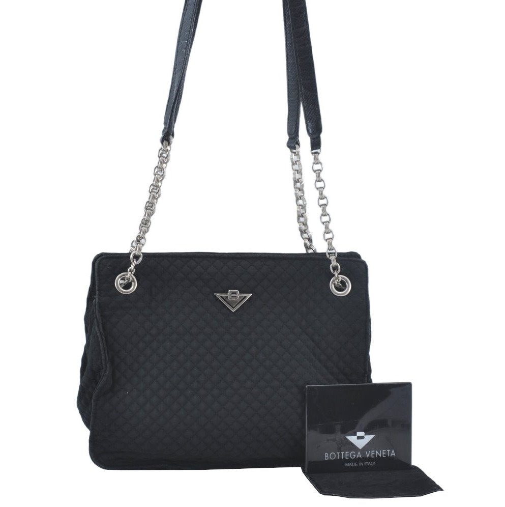 Authentic BOTTEGA VENETA Intrecciomirage Shoulder Bag Nylon Leather Black 6698J