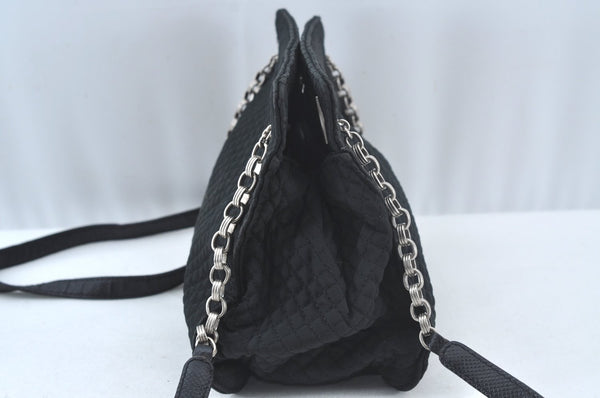 Authentic BOTTEGA VENETA Intrecciomirage Shoulder Bag Nylon Leather Black 6698J