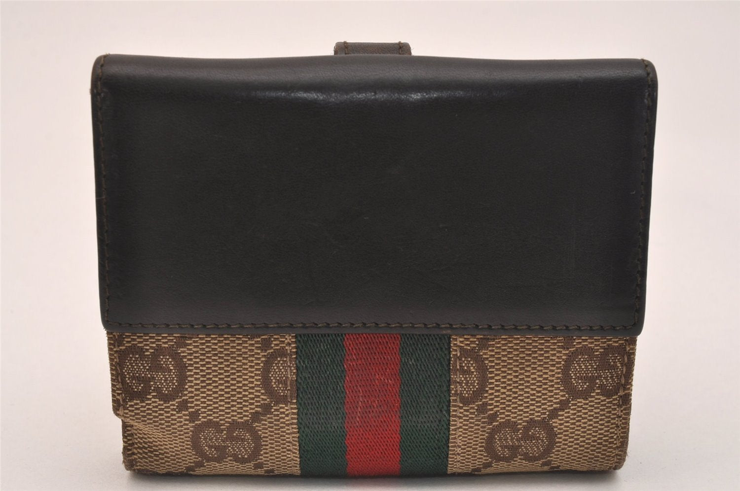 Auth GUCCI Web Sherry Line Jackie Wallet Canvas Leather 05470 Brown Box 6704J