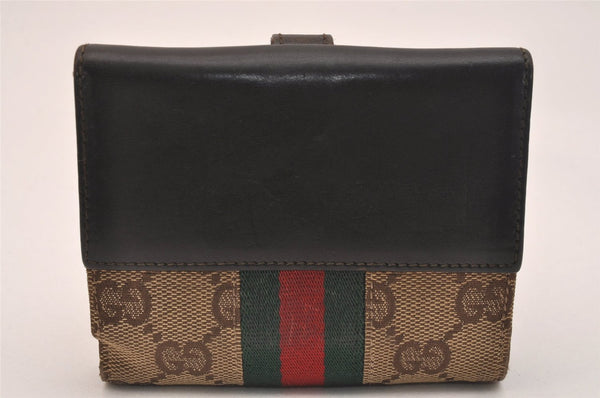 Auth GUCCI Web Sherry Line Jackie Wallet Canvas Leather 05470 Brown Box 6704J