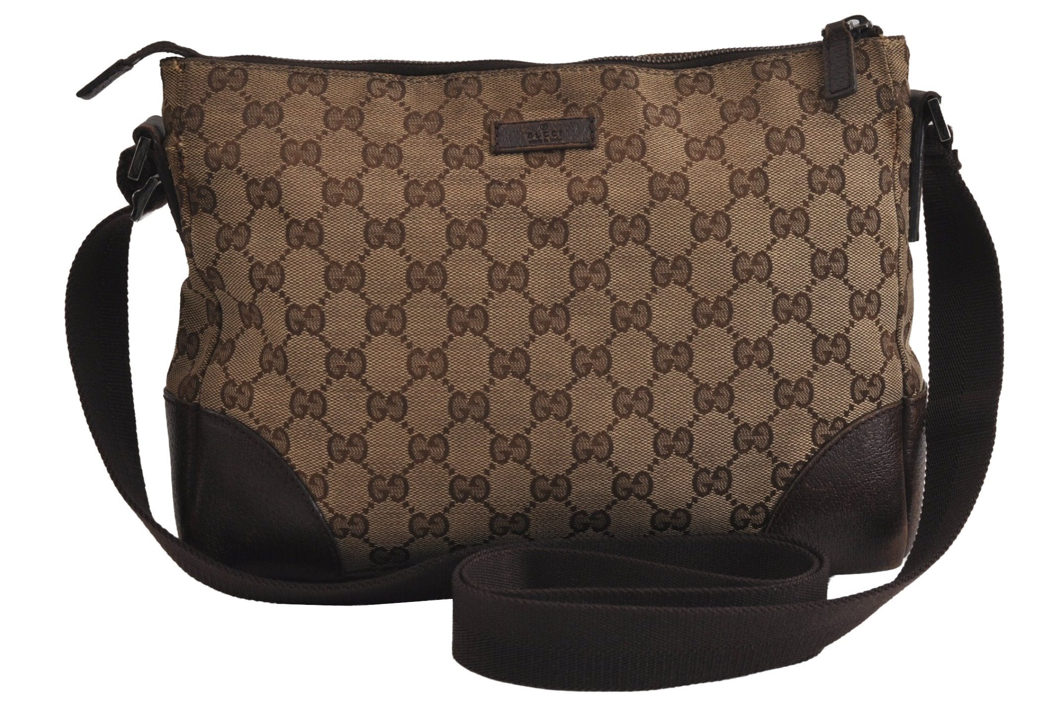 Authentic GUCCI Shoulder Cross Body Bag GG Canvas Leather 114273 Brown 6705J