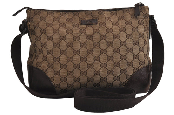 Authentic GUCCI Shoulder Cross Body Bag GG Canvas Leather 114273 Brown 6705J