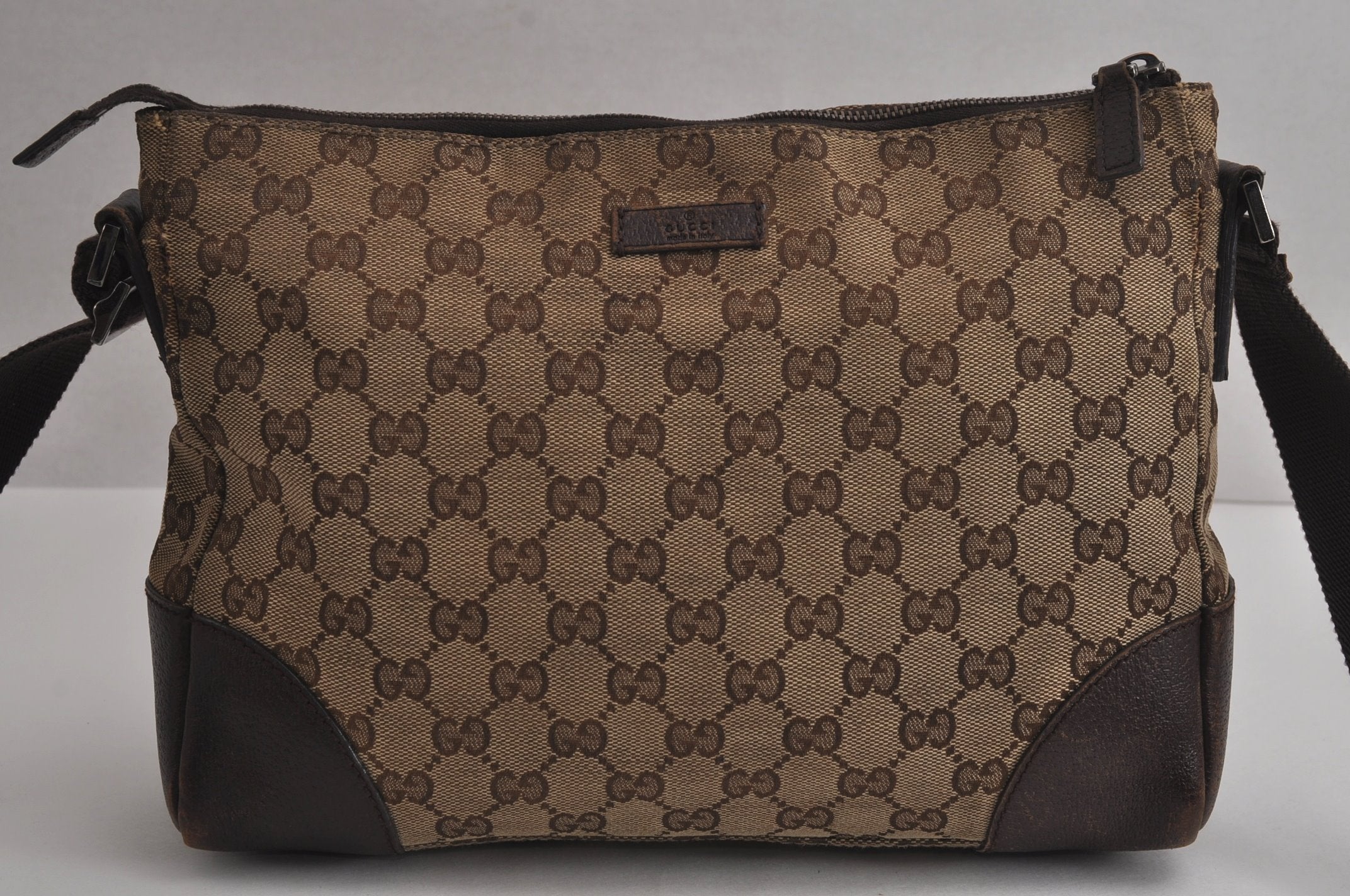 Authentic GUCCI Shoulder Cross Body Bag GG Canvas Leather 114273 Brown 6705J