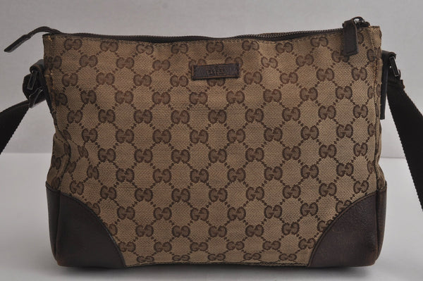 Authentic GUCCI Shoulder Cross Body Bag GG Canvas Leather 114273 Brown 6705J