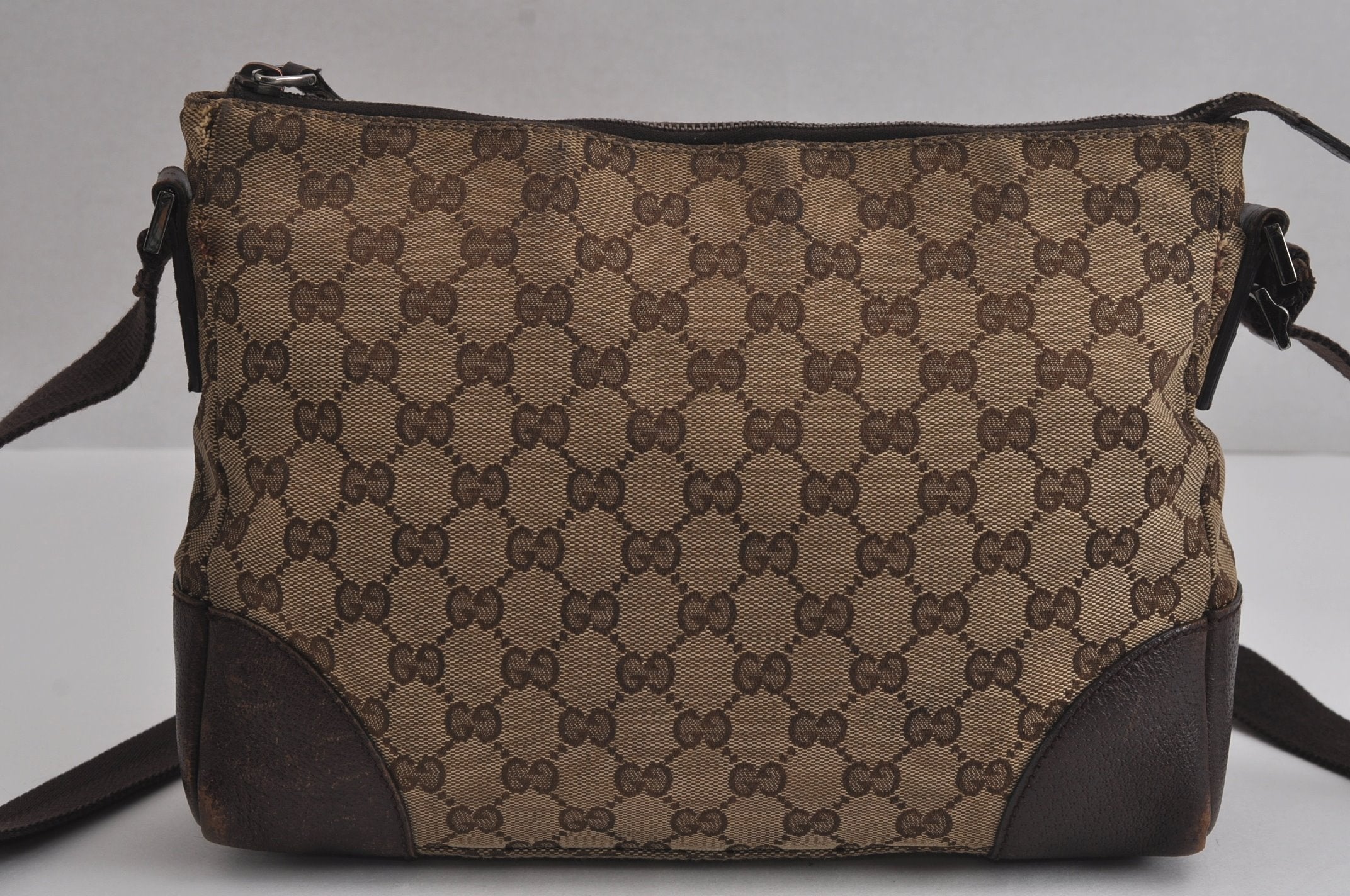 Authentic GUCCI Shoulder Cross Body Bag GG Canvas Leather 114273 Brown 6705J