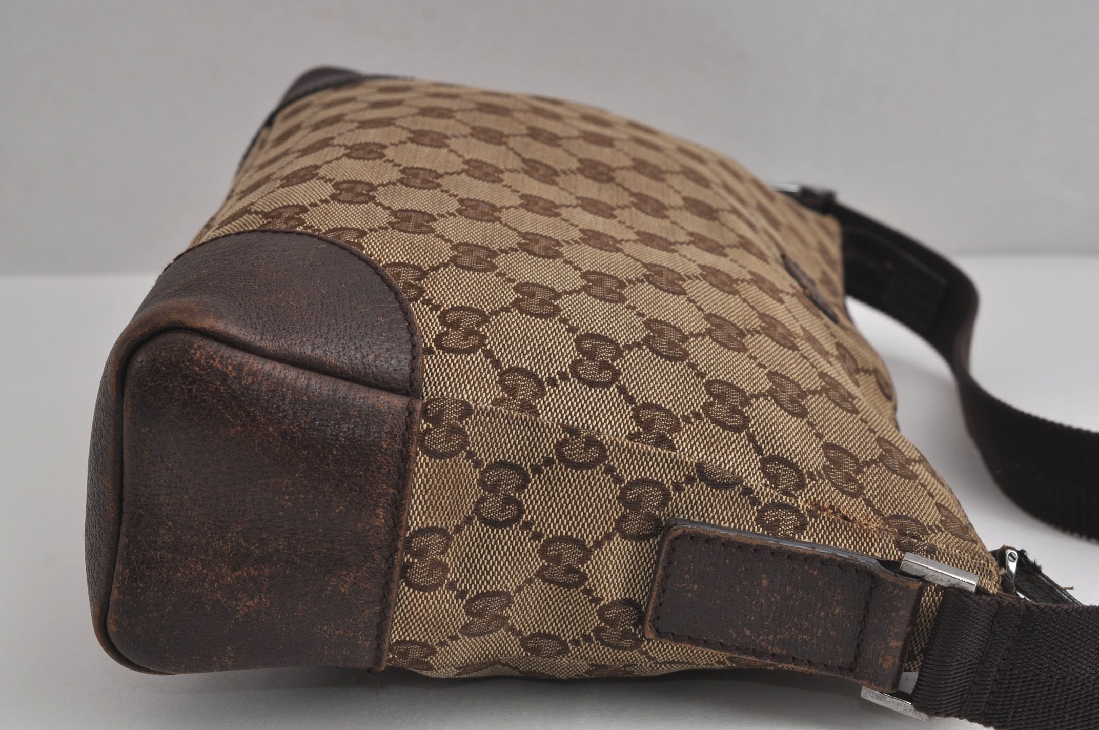 Authentic GUCCI Shoulder Cross Body Bag GG Canvas Leather 114273 Brown 6705J