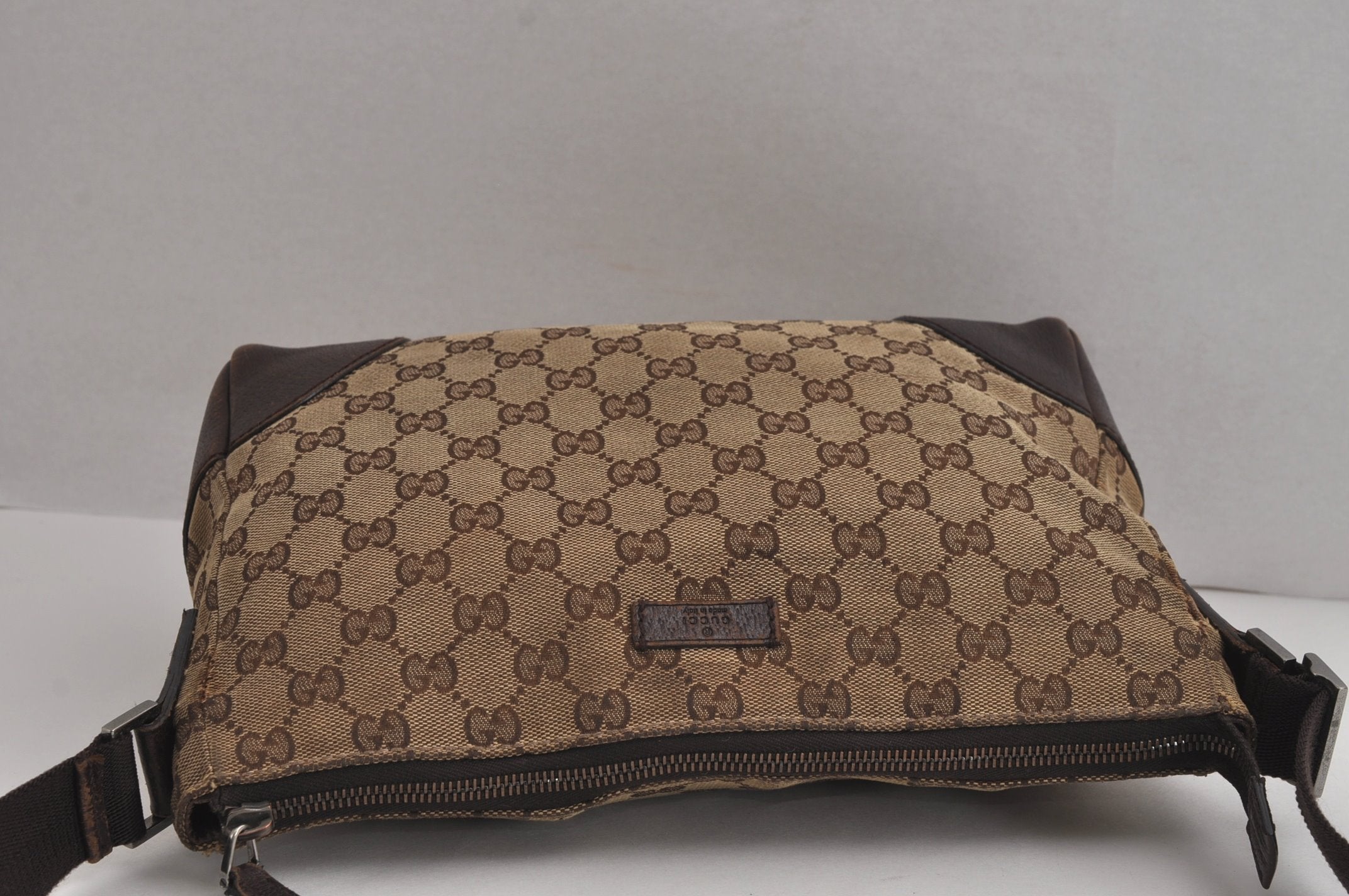 Authentic GUCCI Shoulder Cross Body Bag GG Canvas Leather 114273 Brown 6705J