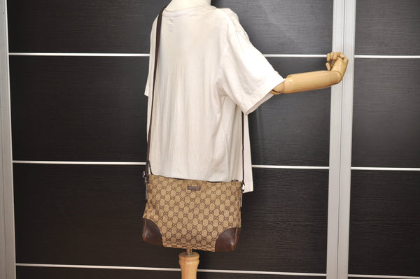 Authentic GUCCI Shoulder Cross Body Bag GG Canvas Leather 114273 Brown 6705J