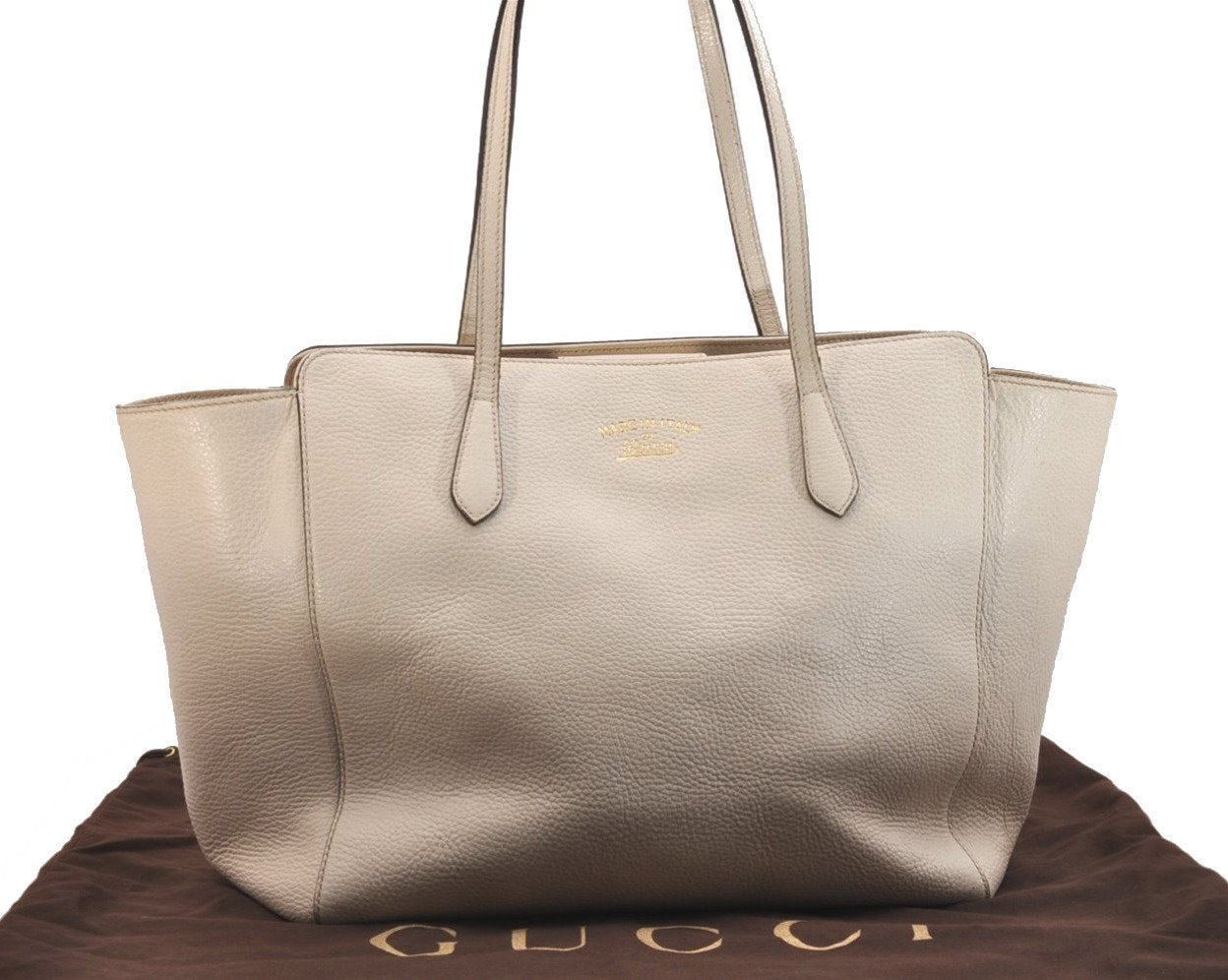 Authentic GUCCI Vintage Swing Large Shoulder Tote Bag Leather 354397 White 6707J