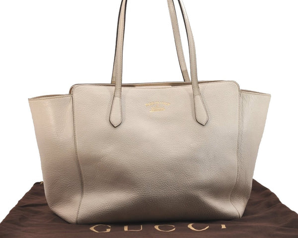 Authentic GUCCI Vintage Swing Large Shoulder Tote Bag Leather 354397 White 6707J