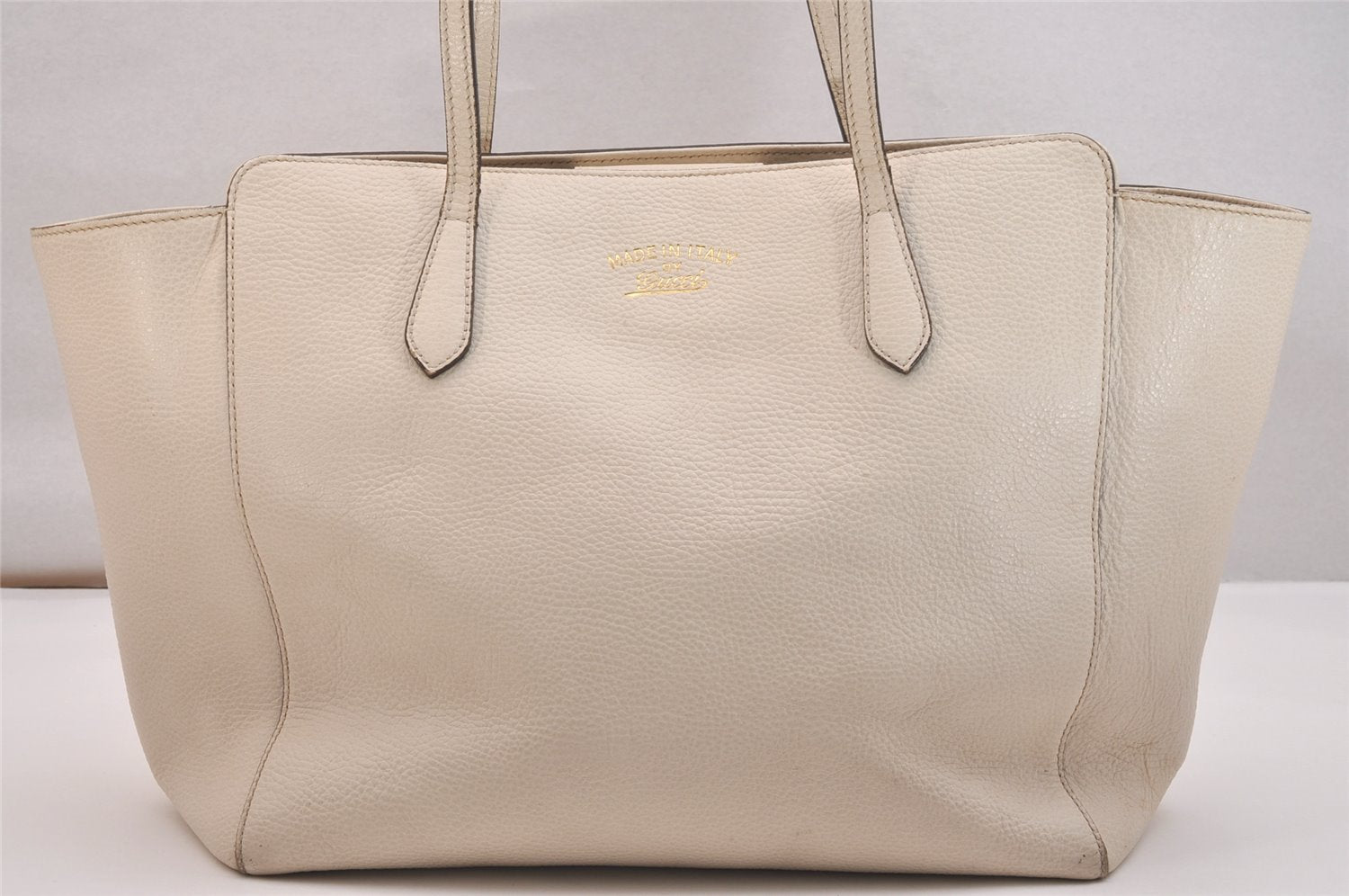 Authentic GUCCI Vintage Swing Large Shoulder Tote Bag Leather 354397 White 6707J