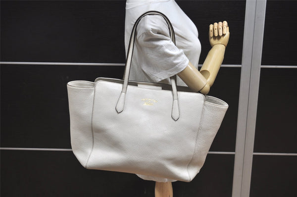 Authentic GUCCI Vintage Swing Large Shoulder Tote Bag Leather 354397 White 6707J