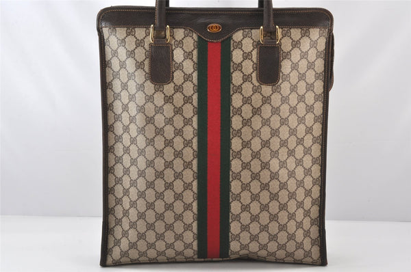 Authentic GUCCI Web Sherry Line Hand Tote Bag GG PVC Leather Brown Junk 6710K