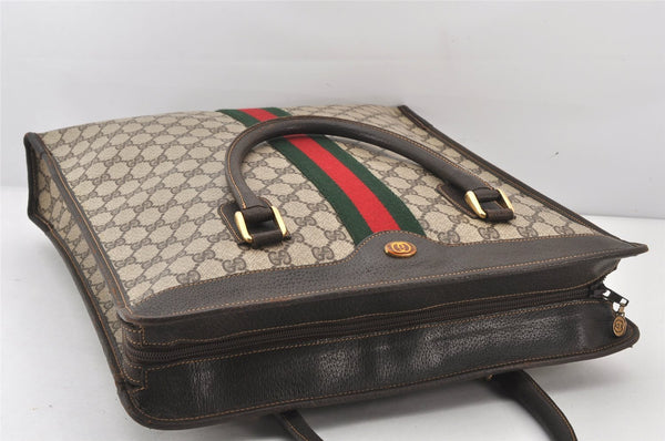 Authentic GUCCI Web Sherry Line Hand Tote Bag GG PVC Leather Brown Junk 6710K