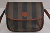 Authentic FENDI Pequin Shoulder Cross Body Bag Purse PVC Brown Black 6712J