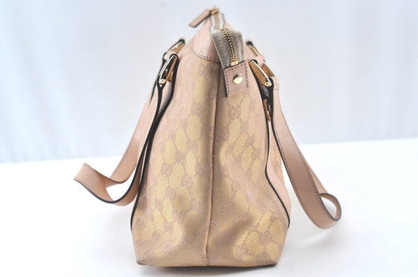 Authentic GUCCI Abbey Shoulder Tote Bag GG Canvas Leather 141470 Pink Gold 6713J