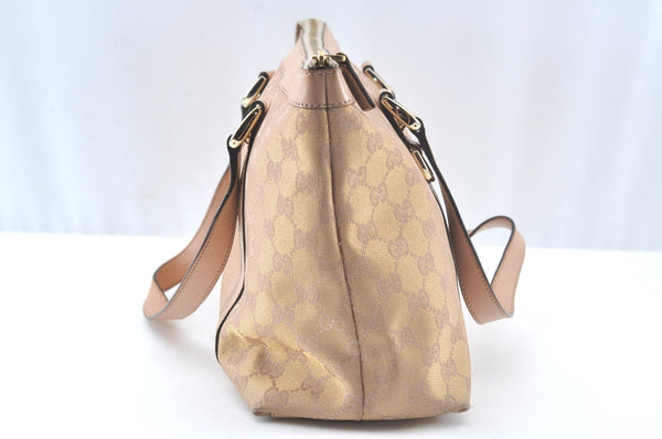 Authentic GUCCI Abbey Shoulder Tote Bag GG Canvas Leather 141470 Pink Gold 6713J