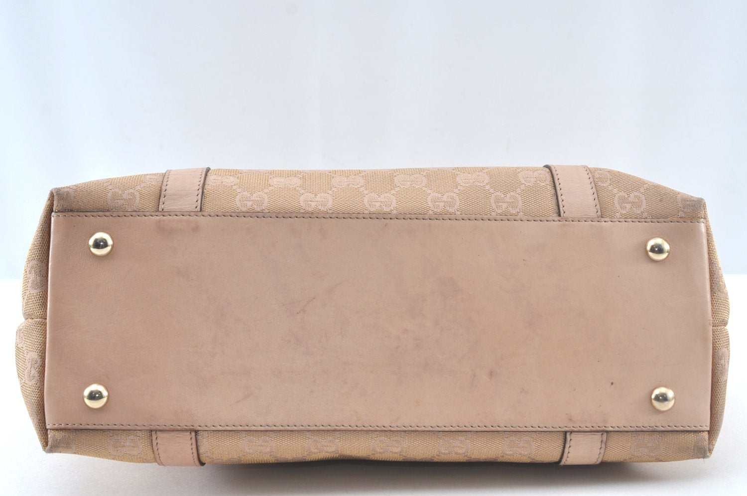 Authentic GUCCI Abbey Shoulder Tote Bag GG Canvas Leather 141470 Pink Gold 6713J