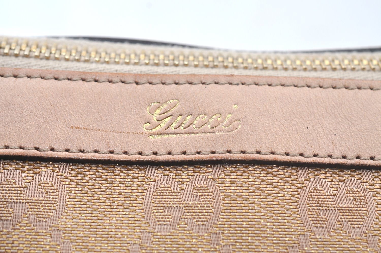 Authentic GUCCI Abbey Shoulder Tote Bag GG Canvas Leather 141470 Pink Gold 6713J