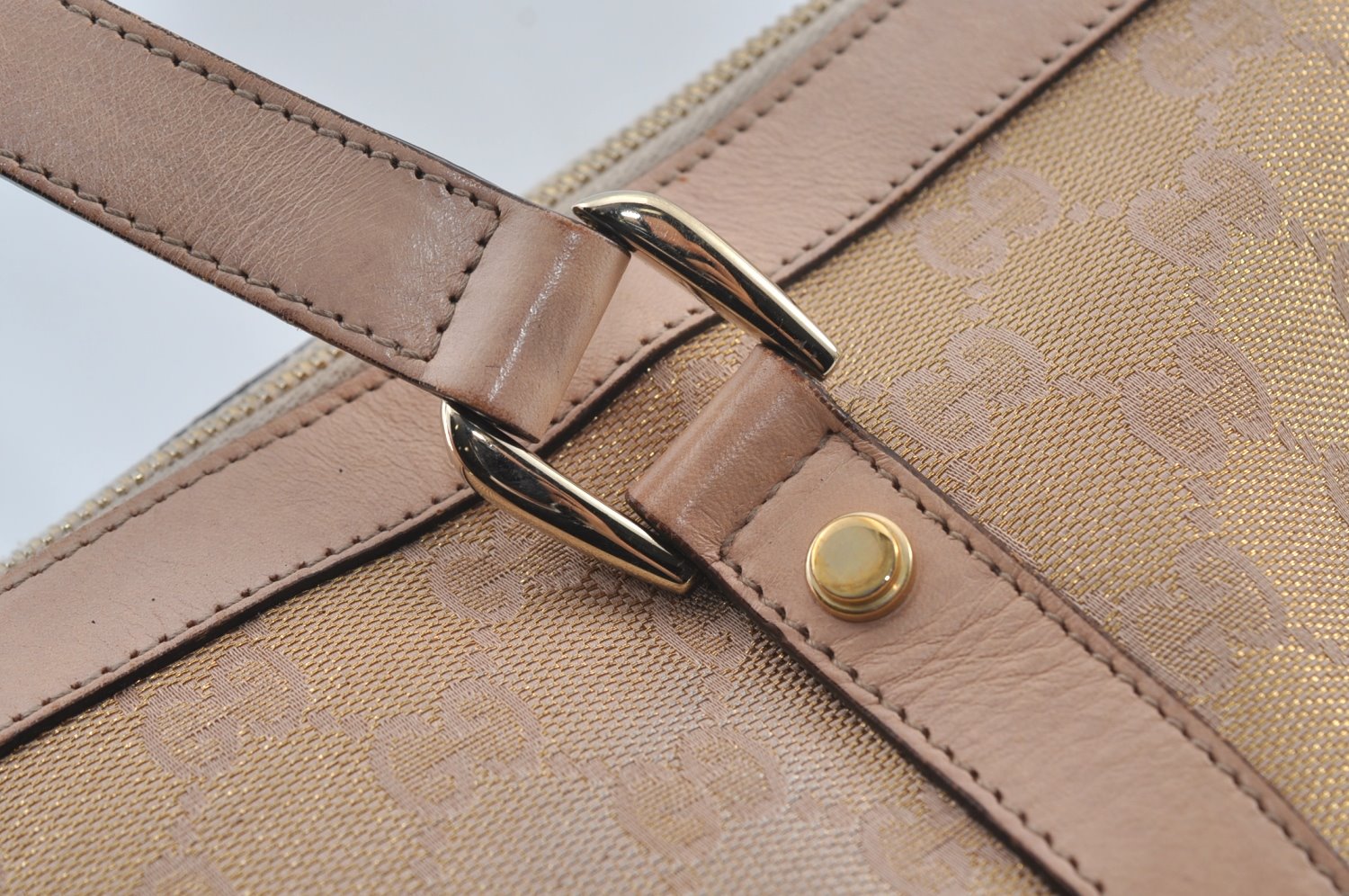 Authentic GUCCI Abbey Shoulder Tote Bag GG Canvas Leather 141470 Pink Gold 6713J