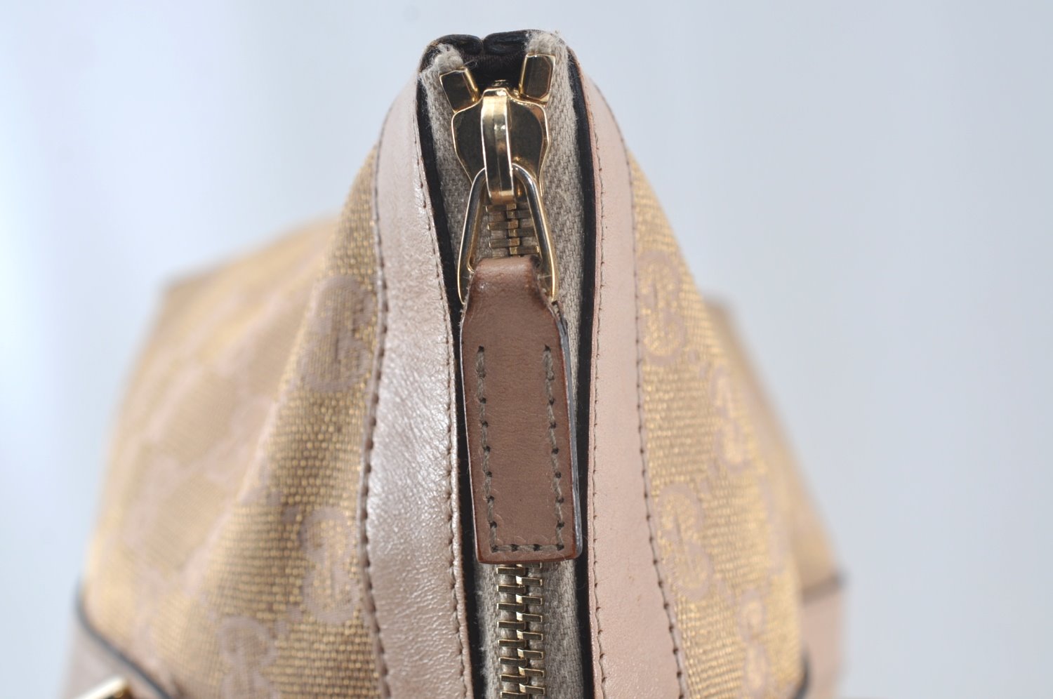 Authentic GUCCI Abbey Shoulder Tote Bag GG Canvas Leather 141470 Pink Gold 6713J