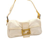 Authentic FENDI Mamma Baguette Shoulder Hand Bag Canvas Leather Cream 6713K