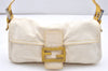 Authentic FENDI Mamma Baguette Shoulder Hand Bag Canvas Leather Cream 6713K