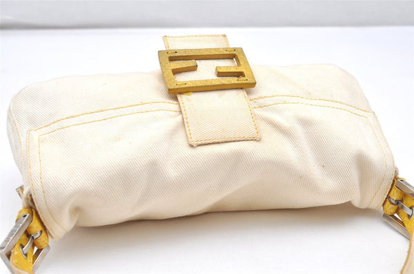 Authentic FENDI Mamma Baguette Shoulder Hand Bag Canvas Leather Cream 6713K